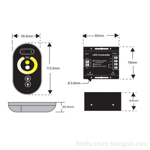 Wireless RF Remote Control for 12V/24V Dimmable LED Lights - Color Temperature Adjustable Controller